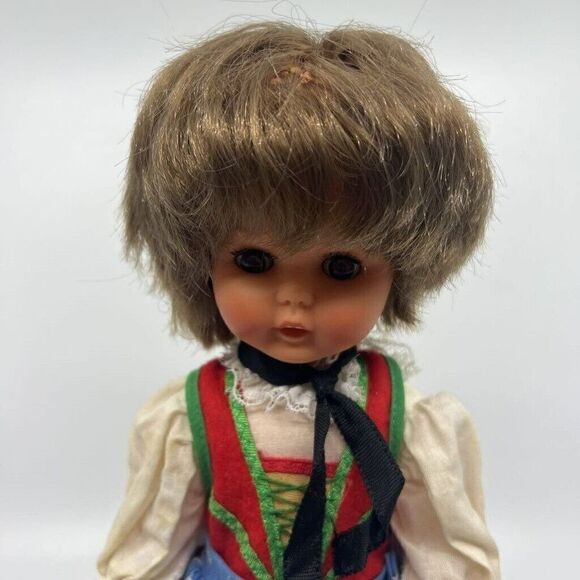 Vintage Doll Ethnic Dress Blue Green Red Lace Trims Sleepy Eyes 11" - Picture 2 of 16